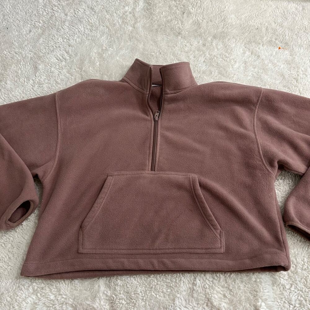 Aritzia TNA 1/2 Zip Fleece Cropped Sweater Womens Dusty Pink Cozy Loungewear L